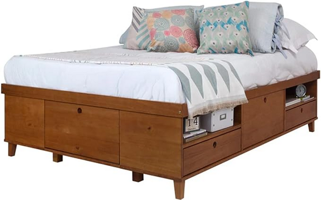 Cama Queen Size de Madeira com Gavetas e Nichos Charme